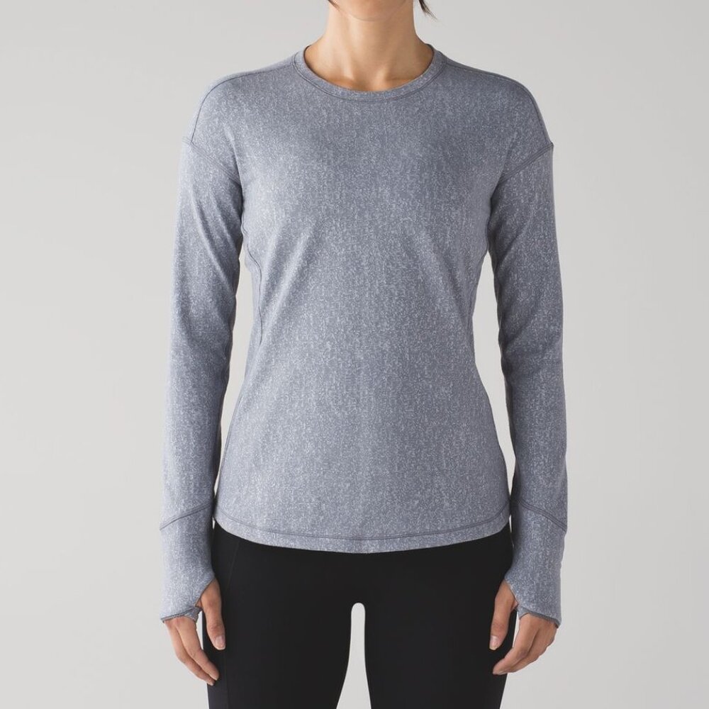 Lululemon Outrun Long Sleeve Arctic/Ice Gray Suited Jacquard Athleisure Winter